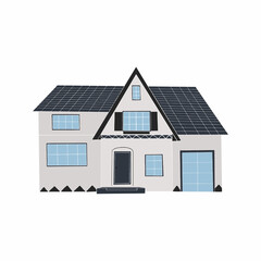 Home facade with door and windows. Suburban American house exterior flat design front view with roof. Apartment in a townhouse. Modern buildings in a flat style. Vector illustration
