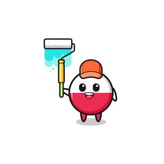 the poland flag painter mascot with a paint roller