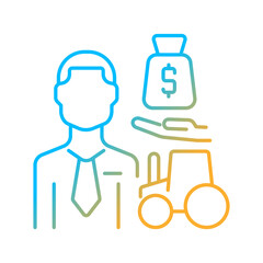 Agricultural lender gradient linear vector icon. Agricultural loan officer. Expert helping farmers get credits. Thin line color symbol. Modern style pictogram. Vector isolated outline drawing