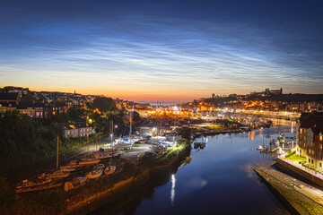 Whitby Harbour at night with noctilucent clouds