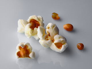 Popcorn detail on white background with shadows
