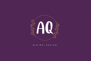 A Q AQ logo, Initial lettering handwriting or handwritten for identity. Logo with signature and hand drawn style.