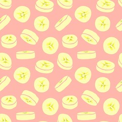 Seamless pattern from slices of banana. Vector