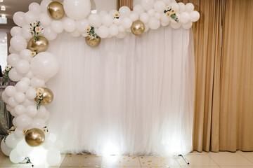 Wedding reception. Arch on a background balloons, party decor. Copy space. Celebration concept....