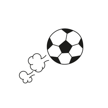 Flying soccer ball, painted in doodle style. Vector graphics.