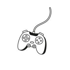 A game joystick, drawn in a doodle style. Vector graphics. © Яна Шадурская