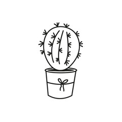 Potted cactus houseplant. Doodle style. Vector graphics.
