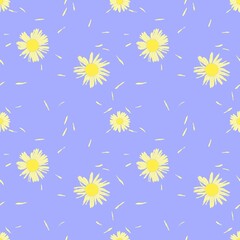The seamless pattern of daisies on a blue background. Vector