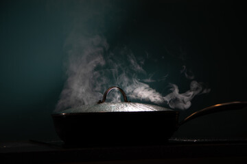 saucepan with steam and lid