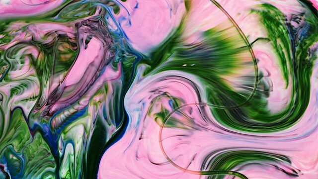 Abstract Grunge Art Ink Paint Spread Blast Explode Background. Colorful Psychedelic Morphing Food Ink Transition and Swirling in Liquid Motion. Soft Vibrant Chemical Reaction. 