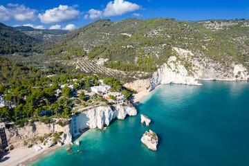 Aerial view of baia delle zagare beach, gargano, puglia
