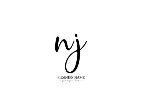 initial NJ Logo, Signature NJ n j Letter Logo Icon Vector Stock