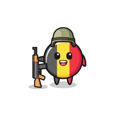 cute belgium flag mascot as a soldier