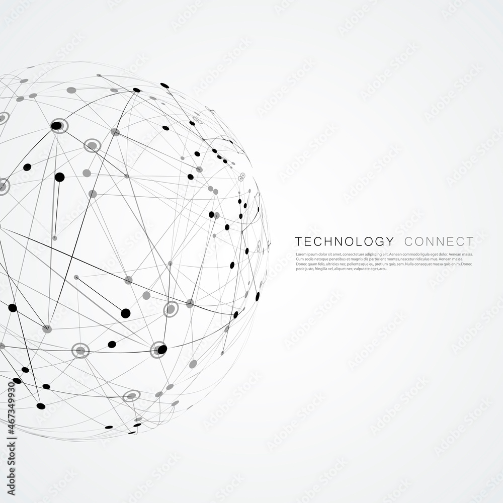 Poster Vector ball abstract line design. Sphere with connected lines and dots. Network structure. Digital big data concept