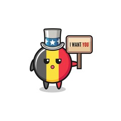 belgium flag cartoon as uncle Sam holding the banner I want you