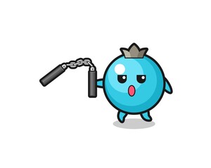 cartoon of blueberry using nunchaku