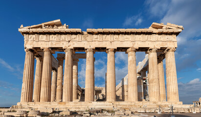 Parthenon temple on a sunny day in Acropolis in Athens, Greece