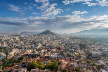 Fototapeta na wymiar Skyline of Athens in morning time, Greece