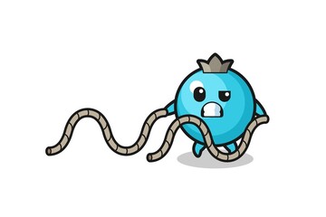 illustration of blueberry doing battle rope workout