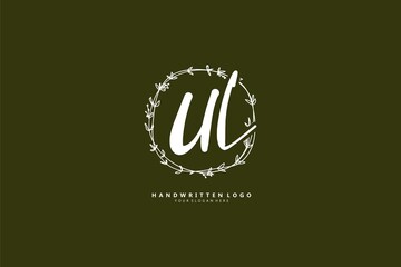 U L UL logo, Initial lettering handwriting or handwritten for identity. Logo with signature and hand drawn style.