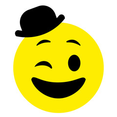 Smiley face with a hat. Emoji icon vector. Emoticon sign. Positive emotions. Vector illustration.