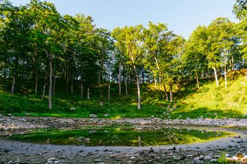 Kaali field of meteorite craters in Saaremaa, Estonia during sunny summer morning
