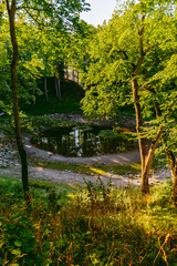 Kaali field of meteorite craters in Saaremaa, Estonia during sunny summer morning