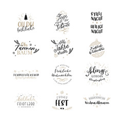 Various German Christmas sayings hand written, lovely typography with decoration, great for labels, tags, cards, invitations - vector design