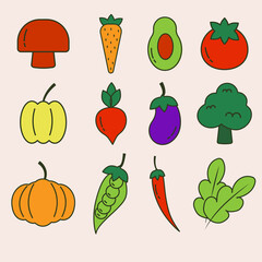 Set of icons vegetables in bright color