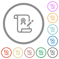 Signing certificate flat icons with outlines