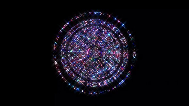 animated round shape of multicolor flashing lights, on a black background