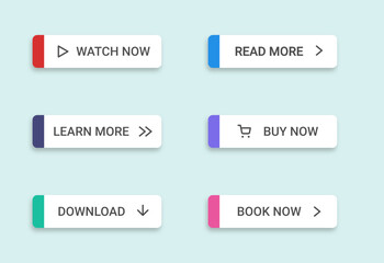 Set of vector modern material style buttons. Different colors of elements.