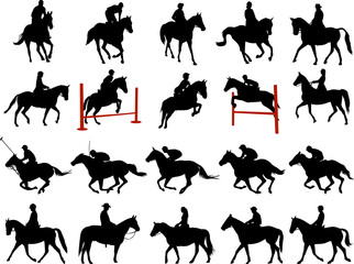 people riding horses silhouettes - vector