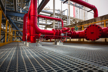 Pipe line red oil and gas valves at gas plant pressure safety valve