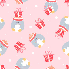 seamless pattern penguin with christmas gifts