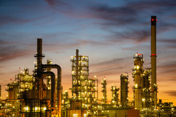 Night scene of oil refinery plant and power plant of Petrochemistry