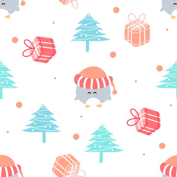seamless pattern penguin with christmas gifts