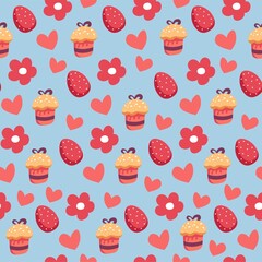 Easter spring holiday seamless pattern with cakes