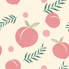 seamless pattern peach fruits and leaf	