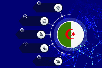 Algeria circle flag with business infographic flat