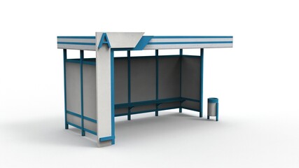 Old bus stop render on a white background. 3D rendering