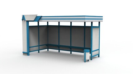Old bus stop render on a white background. 3D rendering