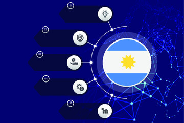 Argentina circle flag with business infographic flat