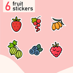 Stickers withd berries on a pink background
