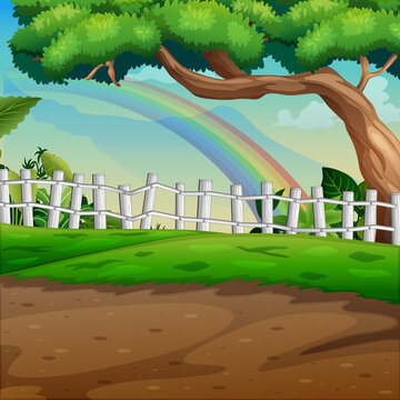 Beautiful landscape background with a tree and rainbow	