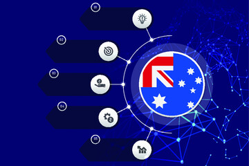 Australia circle flag with business infographic flat