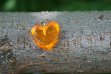 Fototapeta premium An orange heart on a tree branch. Symbol.