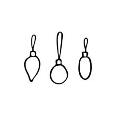 A set of Christmas tree decorations. Holiday symbol in doodle style. Hand drawn line art vector illustration for a merry party. Happy holiday. Isolated element.