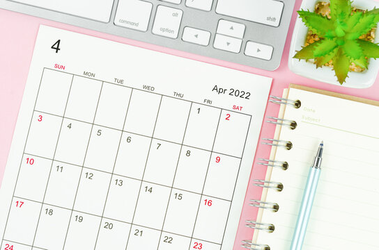 The April 2022 calendar sheet with keyboard computer