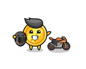cute medal cartoon as a motorcycle racer